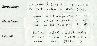 Sample writings of middle persian